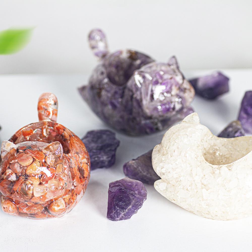 Resin Cat Car Decor Figurine With Crystal Stones For Home And Car Display