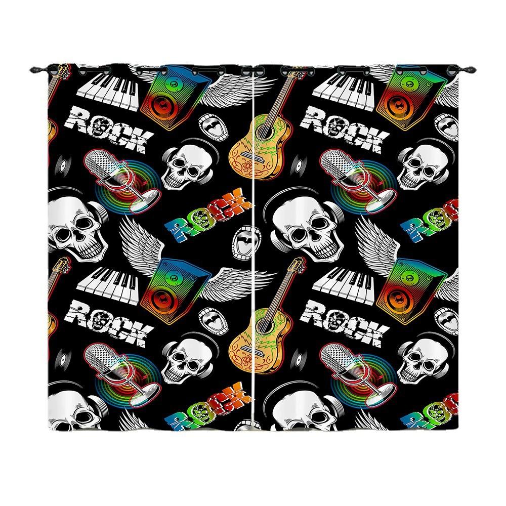 Curtain Skull Wind Bedroom Living Room Shade Digital Printing Shade Curtain Punching One Piece