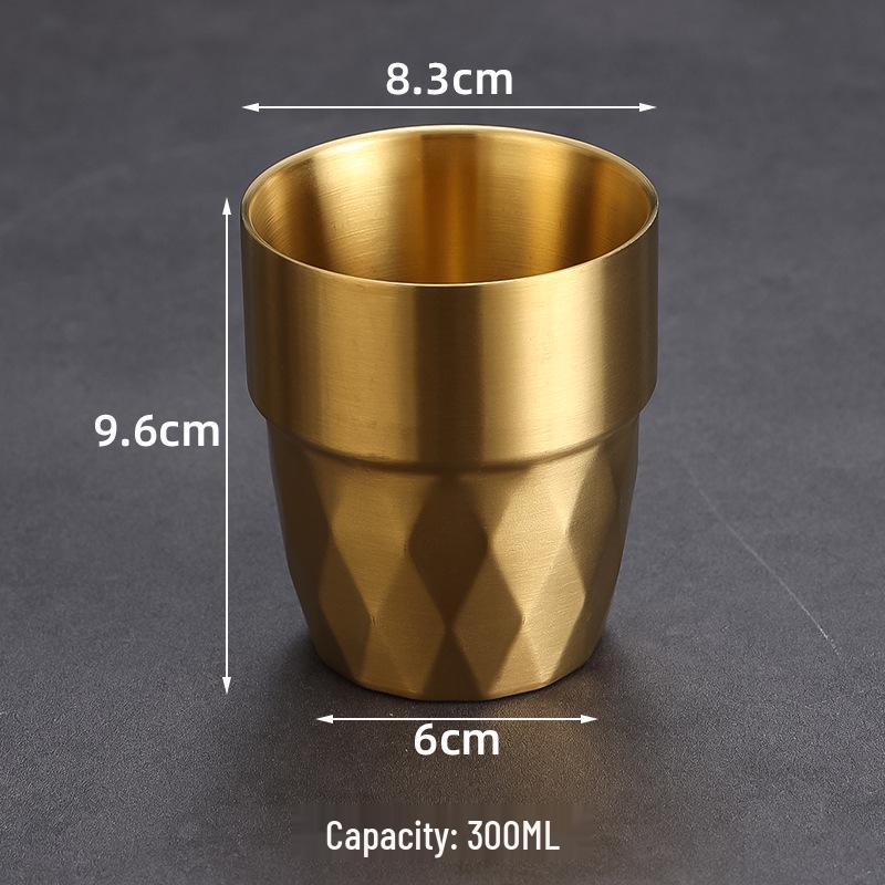 Korean Style Double-Layer Stainless Steel Cup - Anti-Scald Gold Cup for Tea, Beverage, and Beer