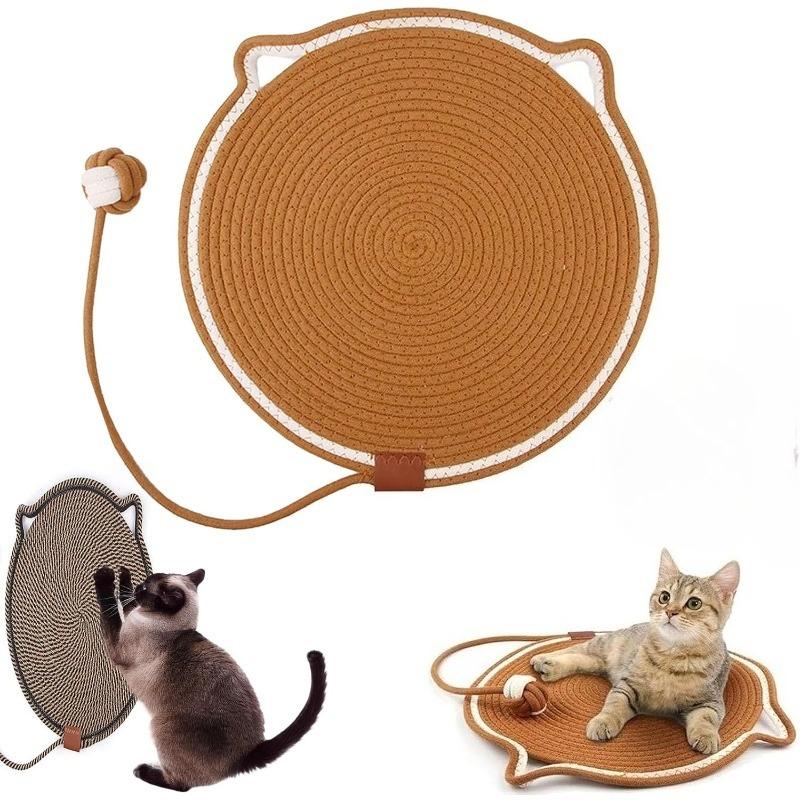 Haustier Doppelkratzbrett, Doppelkratzbrett mit Ball, Natürliches Baumwollseil Kratzbrett für Katzen, 16,9/19,7 Zoll  (Schwarz & Kaffee mit Kugel, 16,9")