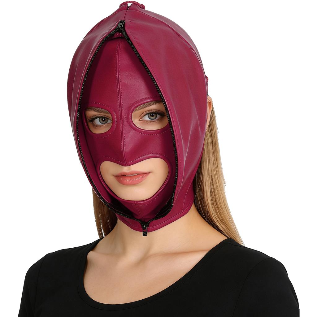 Máscara de Bondage de Cuero Ajustable para Hombres y Mujeres: Sudadera con Cremallera Completa y Capucha con Cierre de Cordones para Cosplay Gótico y Club