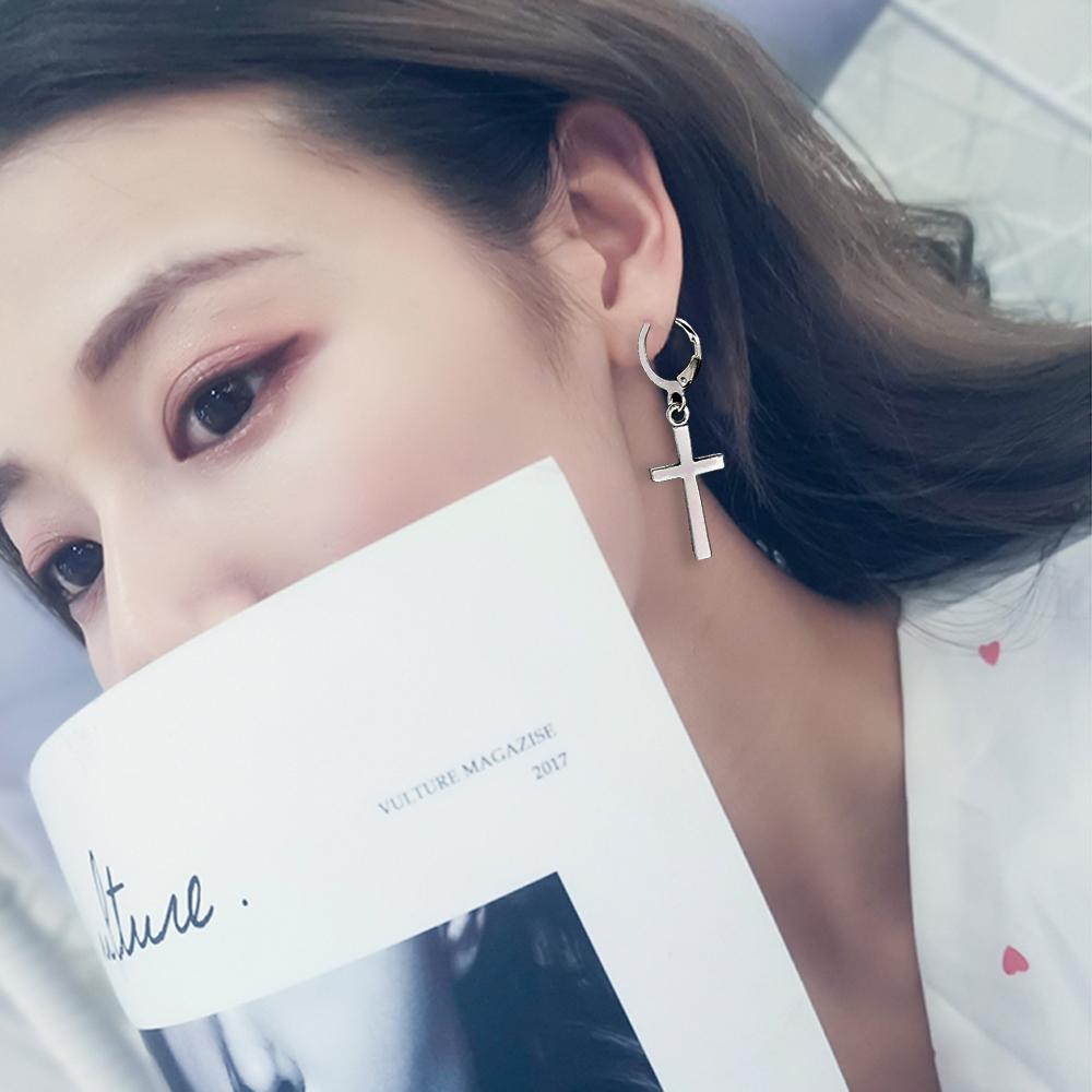 Fashion Men Women Metal Hoop Cross Drop Dangle Ear Studs Earrings Party Punk Earring Zircon Long Earrings