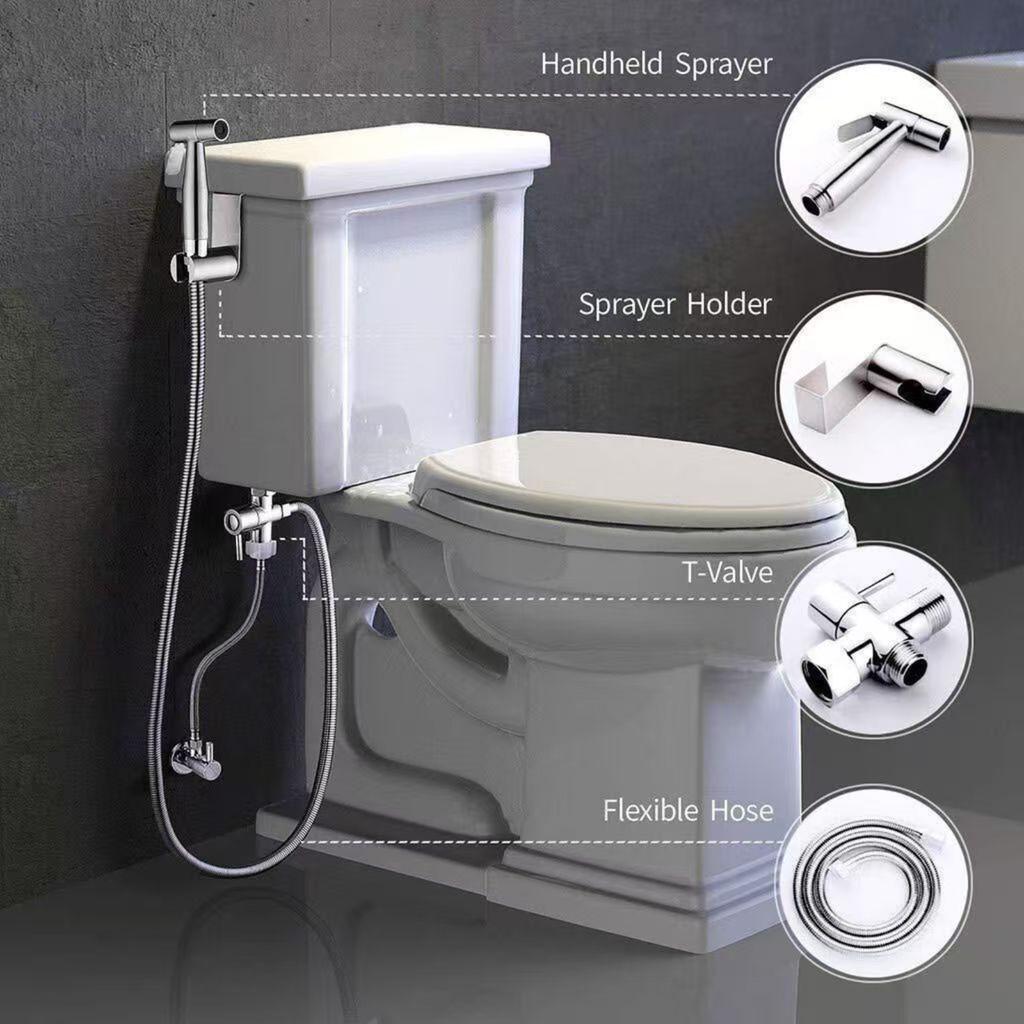 Handheld Toilet Bidet Sprayer Set Kit Stainless Steel Hand Sprayer Shower Head Self Cleaning Hand Bidet Faucet for Bathroom