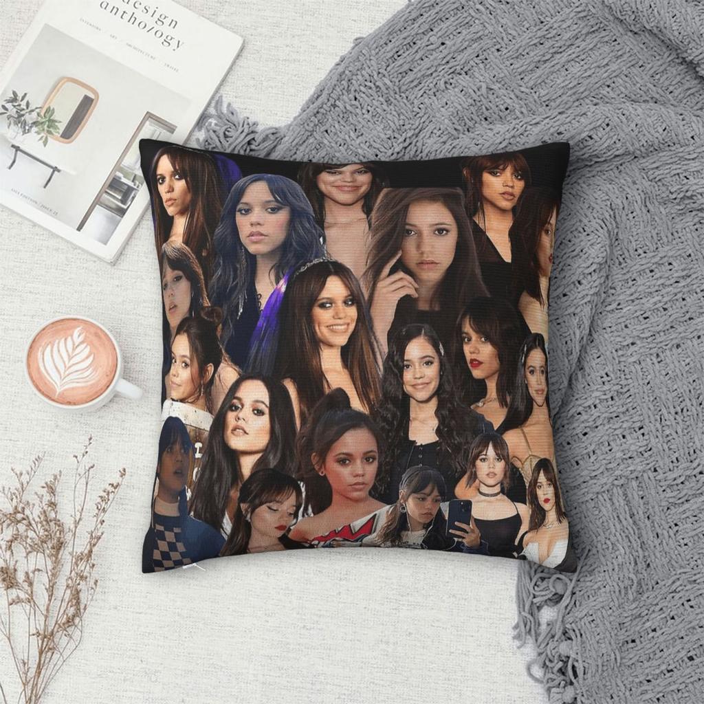 Jenna Ortega Photo Collage Pillowcase Polyester Linen Velvet Creative Zip Decor Pillow Case Home Cushion Cover