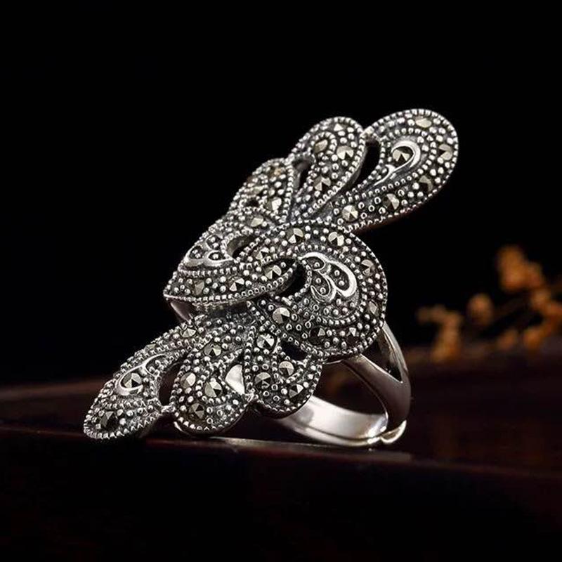 Trendy Ink Blue Pearl Butterfly Crystal Women's Ring For Engagement Wedding Copper Accessories Rings Wholesale