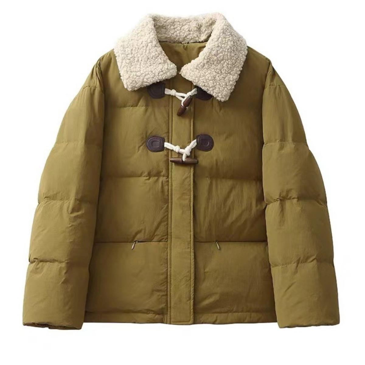 

2025 пуговица-рог осень и зима новая хлопковая куртка женская ягненок шерсть утолщенная короткая стиль преппи корейская версия куртка XL