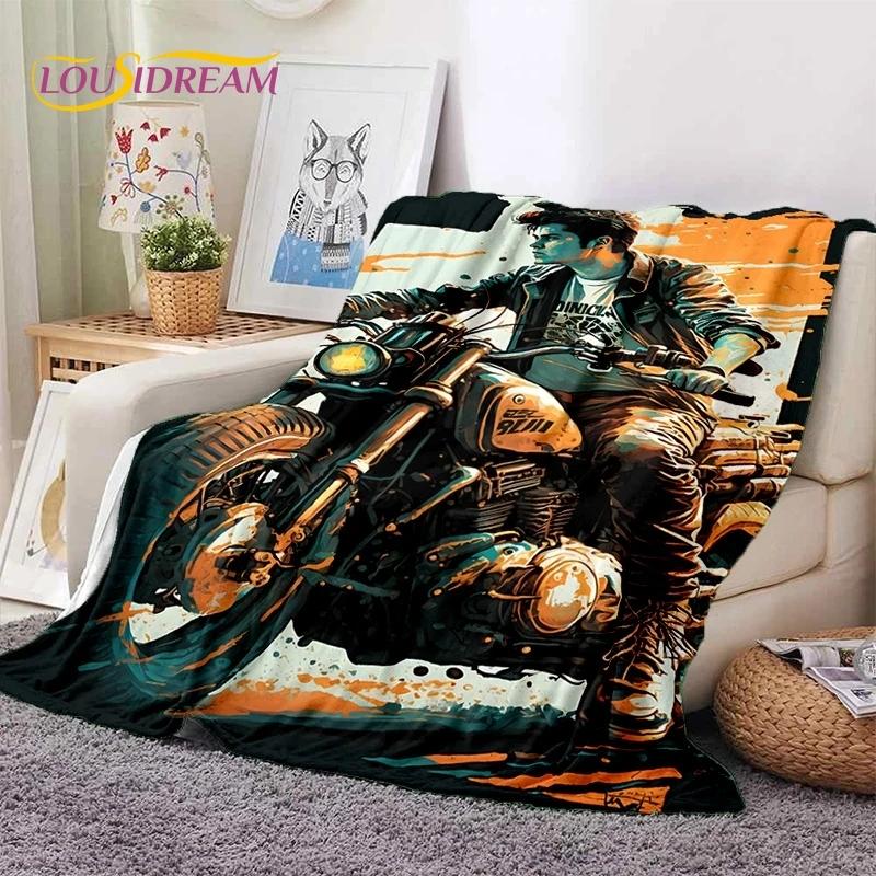Motocross Modern Retro Motorcycle Soft Flannel Blanket for Bed Bedroom Sofa Picnic,Throw Blanket for Cover Outdoors Leisure Gift