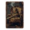 Tin Sign Cat Smoking Pipe Vintage Steampunk Cat Reading Newspaper Wall Decor Metal Plaque Retro Bar Pub Garage Home Kitchen Art