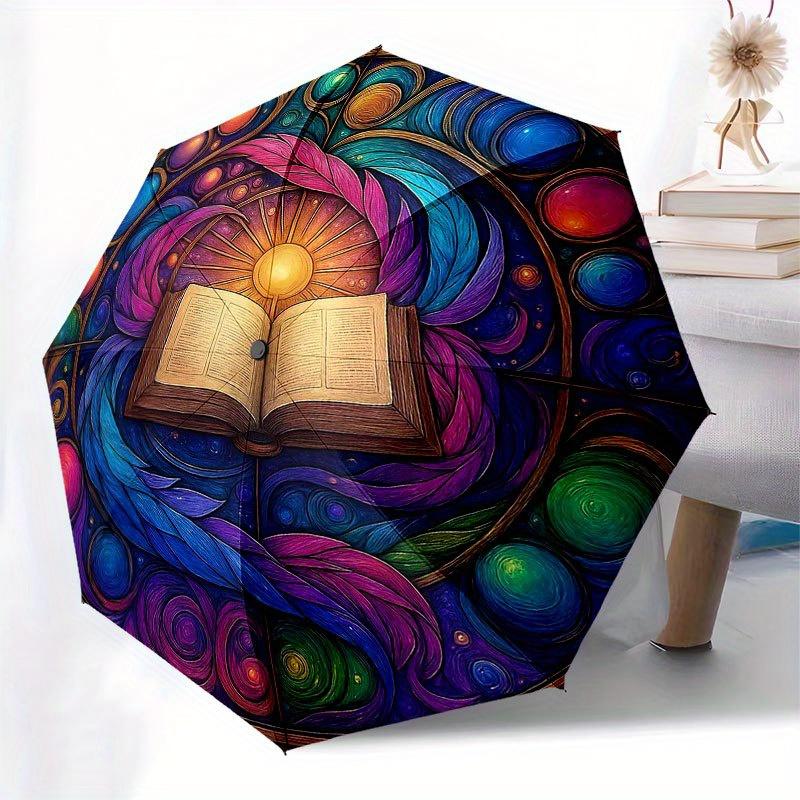 Bunte Mandala Buntglas Niedliche Fensterkunst: Lebendiges Federdesign für Heimdeko-Schirm, Niedlicher Schirm mit niedlichem Design, Tragbarer 3-fach kompakter Schirm