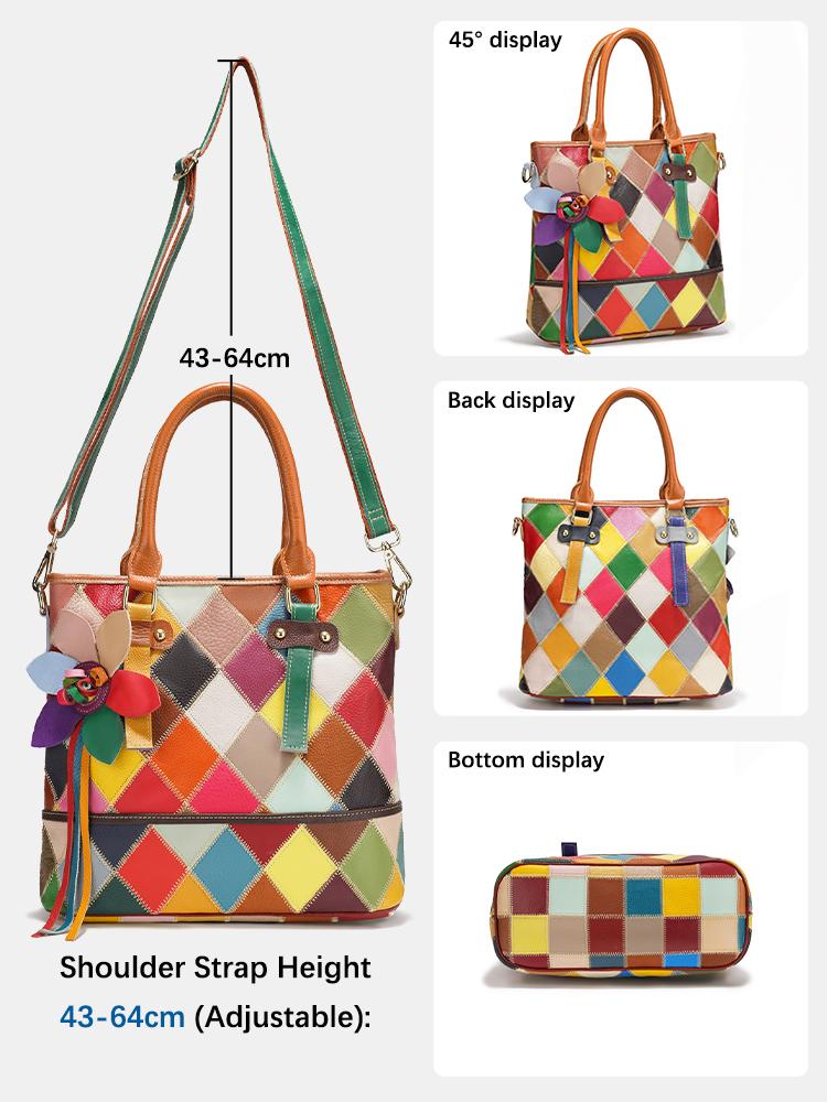 Zency Damen Mode Patchwork Tragetasche Echte Leder Handtasche