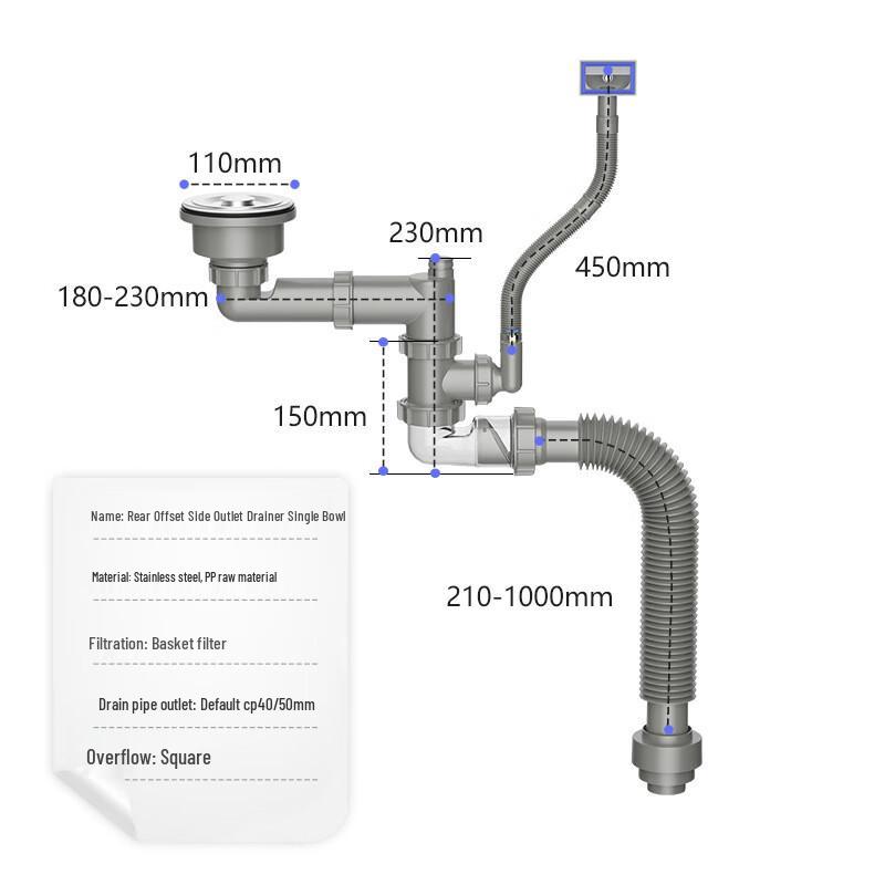

SIOYIE Stainless Steel Kitchen Sink Drain Pipe Kit