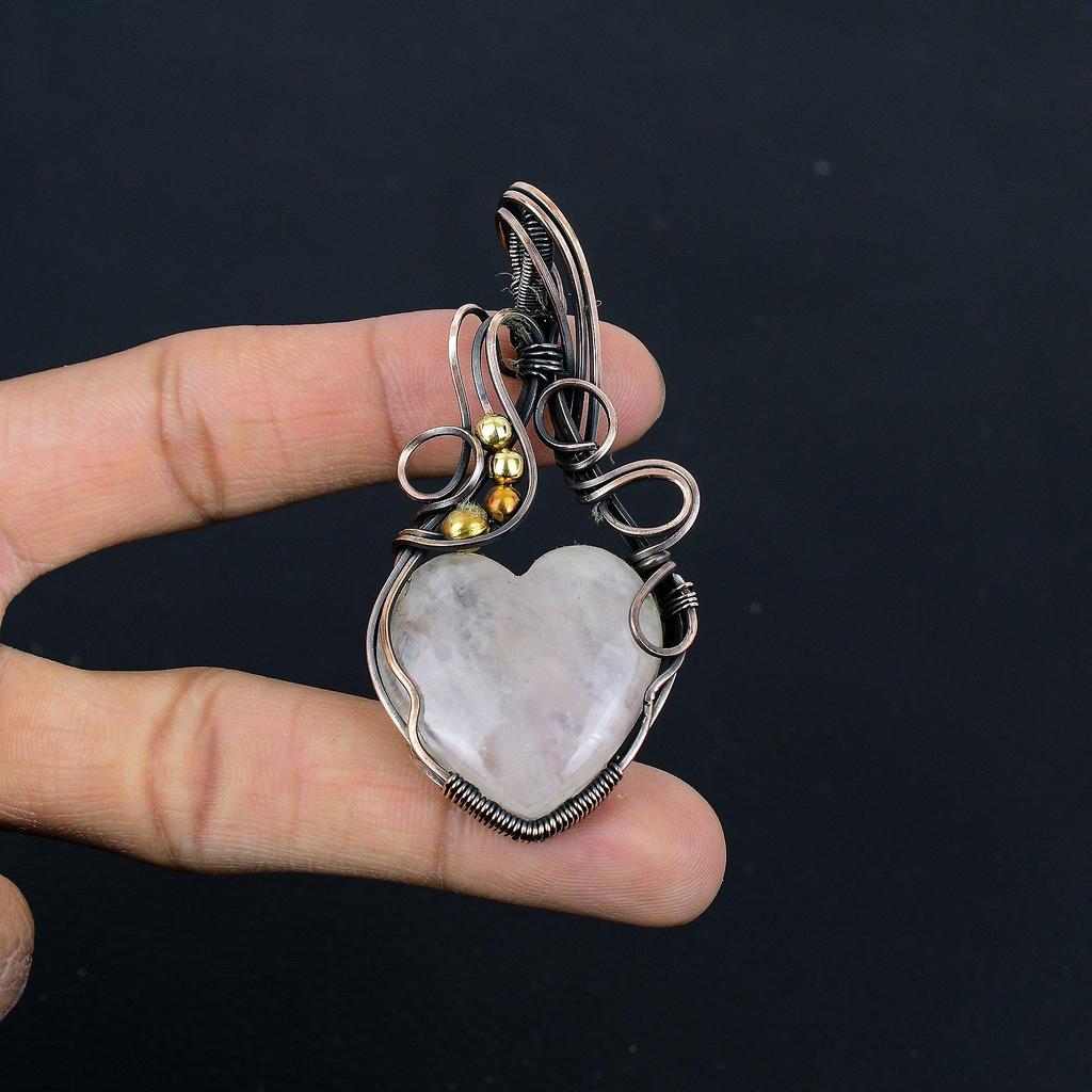Rosenquarz Schmuck, 999 Kupferdraht umwickelter Anhänger, handgefertigter Edelsteinschmuck, Geschenke für Ehefrau, brandneuer Anhänger