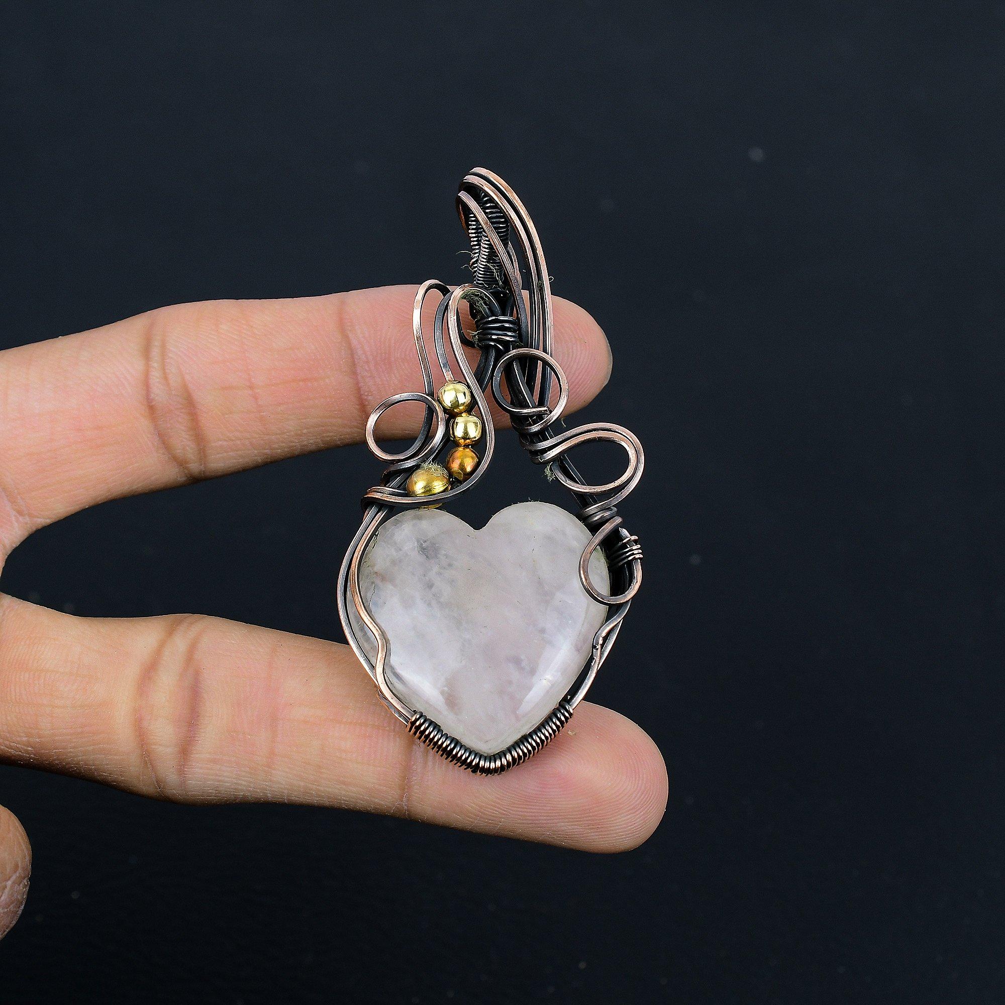 

Украшения из розового кварца, кулон, обернутый медной проволокой 999 пробы, украшения из драгоценных камней ручной работы, подарки для жены, совершенно новый кулон 2.55 Inches