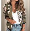 Übergröße Damen Herbstmode Bedruckte Rundhalsjacke mit Reißverschluss und langen Ärmeln