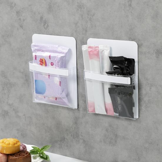 Magnetische Aufbewahrungstasche, transparent, ohne Bohren, abnehmbar, robust, Kühlschrank, Mikrowelle, seitlicher Aufbewahrungsbehälter, Organizer, Halter, Küchenbedarf