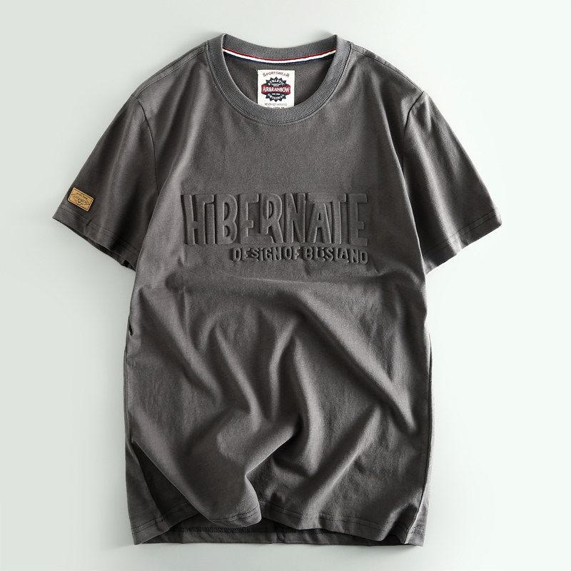 Japanese Style Export Export Men s Big Brand Label Cutting Tail Order Factory Original Order Summer Cotton Short Sleeve T-shirt Fashion Brand Top Iron Gray 3XL