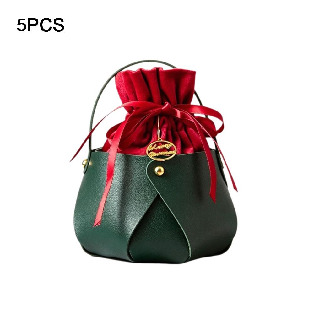 Red Green Design Christmas Gift Bags Flannel Fabric Leather Handled Bags Candy Bags  Wedding Favors