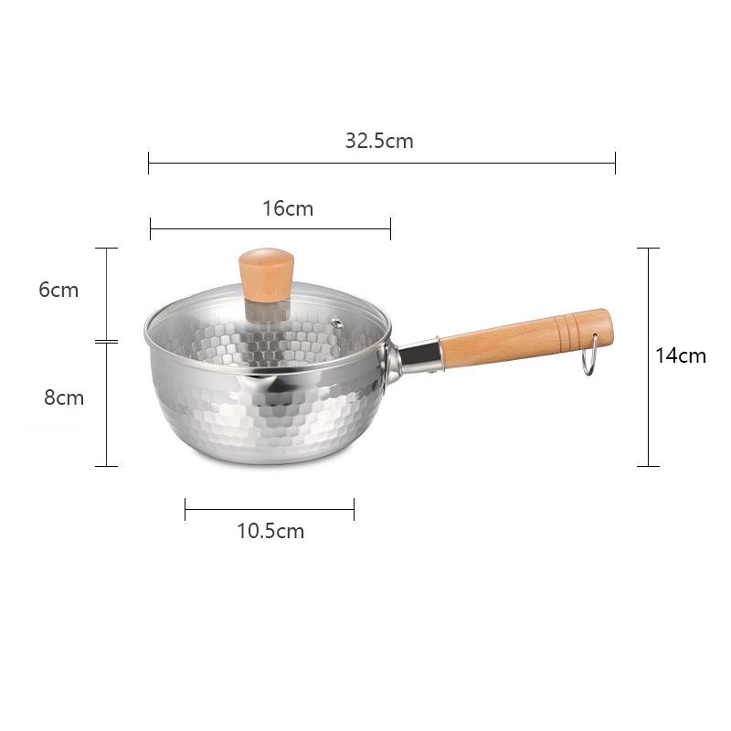 Japanese Snowflake Stainless Steel Pot Household Non-stick Uncoated Food Instant Noodle Cooking Pot with Pouring Spout Milk Pot