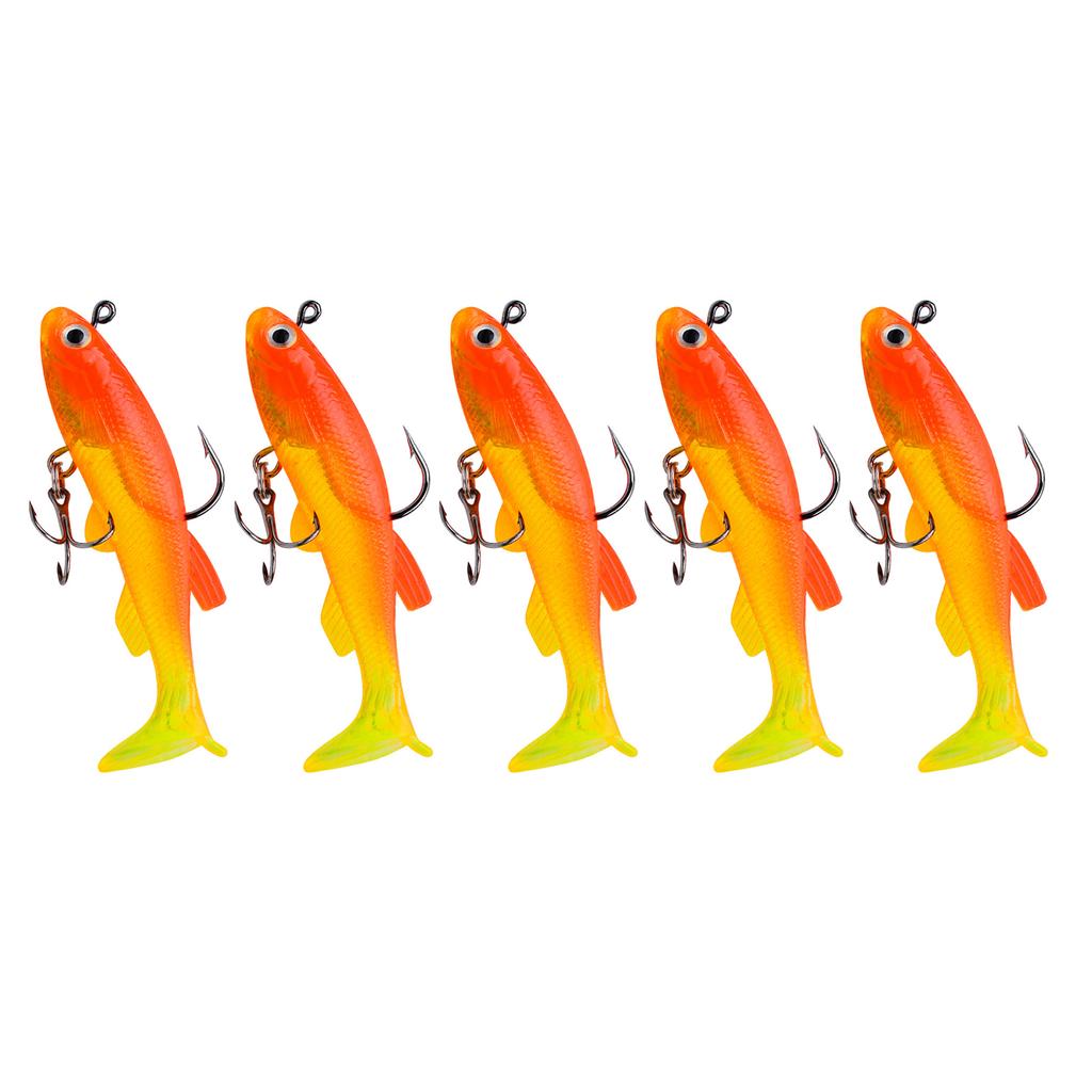 5Pcs Bass Trout Soft Fishing Lures for Freshwater & Saltwater Soft Silicone Squid Fishing Lures Fishing Jig Head Hooks