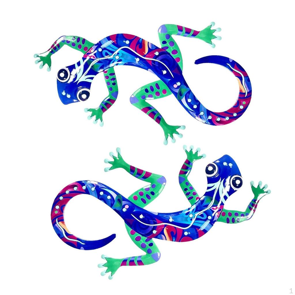 2 Pieces Gecko Wall Decor Decorative Vivid Ornament Iron Creative Art Sculpture for Patio