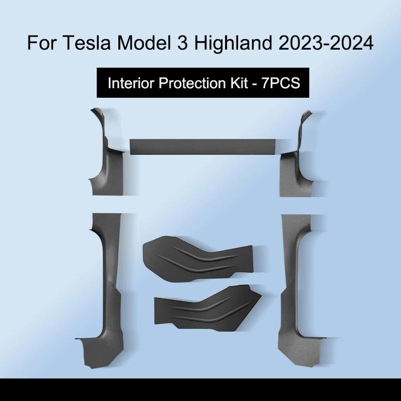 For Tesla Model 3 Highland 2023-2024 Door Sill Guards Strip Protective Mats Center Console Sides Rear Seat Trunk Guards TPE Pads