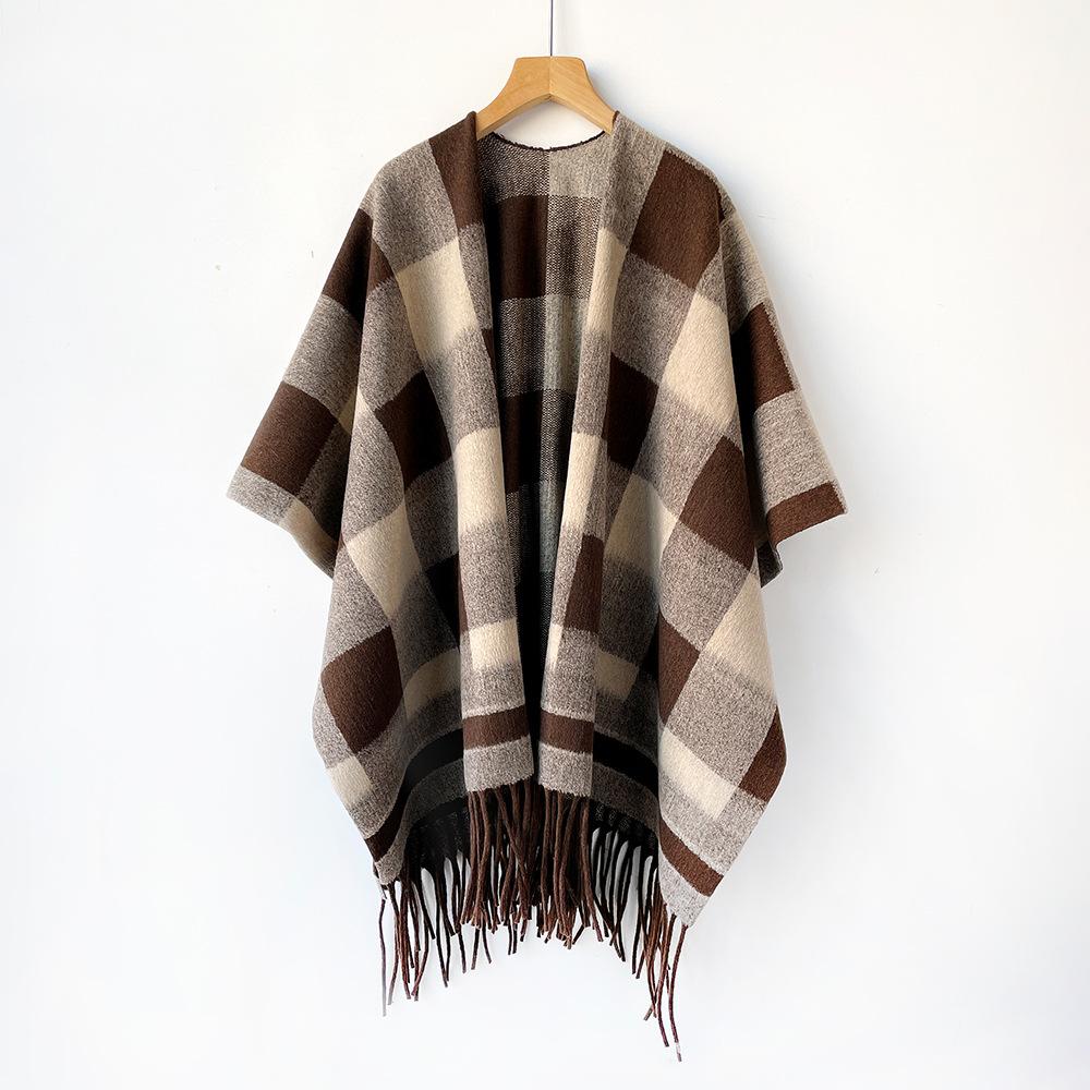 British Style Classic Light Luxury Plaid Scarf Large Shawl High-End Plaid Double-Sided Cloak Cloak Autumn And Winter Warm Scarf One Size