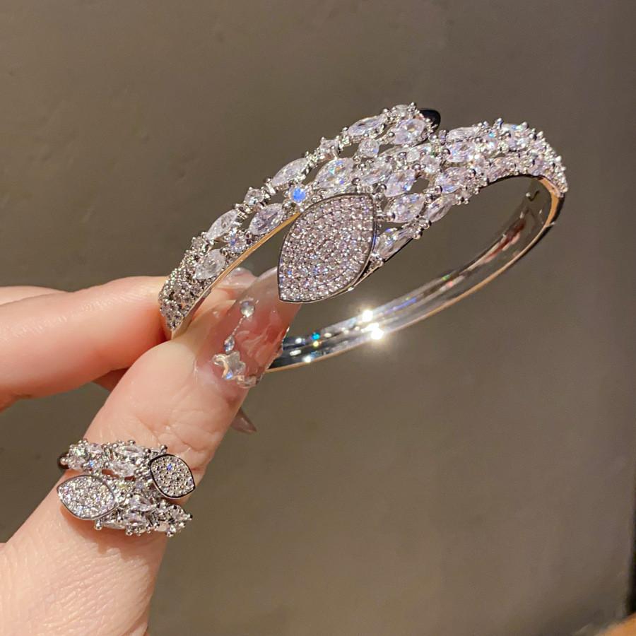 Snake Shaped Bracelet Ring Set With Zirconia For Fashion Women Accessory Style A