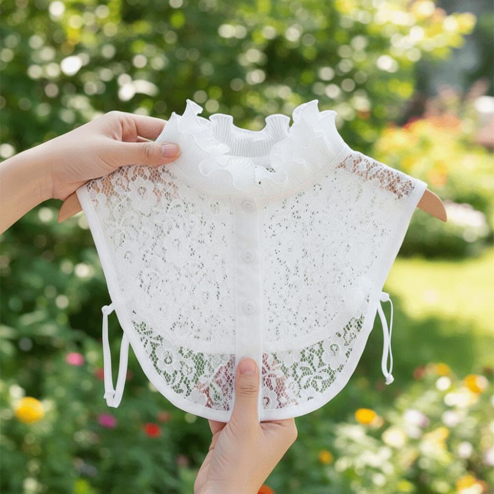 Pusta Kwiatowa Odpinana Sztuczna Koszula z Kołnierzykiem Łatwa do Dopasowania Regulowany Dekolt Koronkowy Klapy Połowa Koszuli Damska