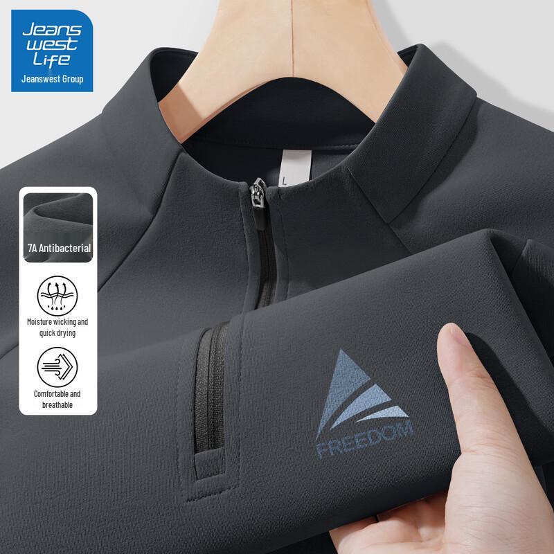 JEANSWEST LIFE Men s Half-Zip Quick-Dry Anti-Bacterial Long-Sleeve T-Shirt L