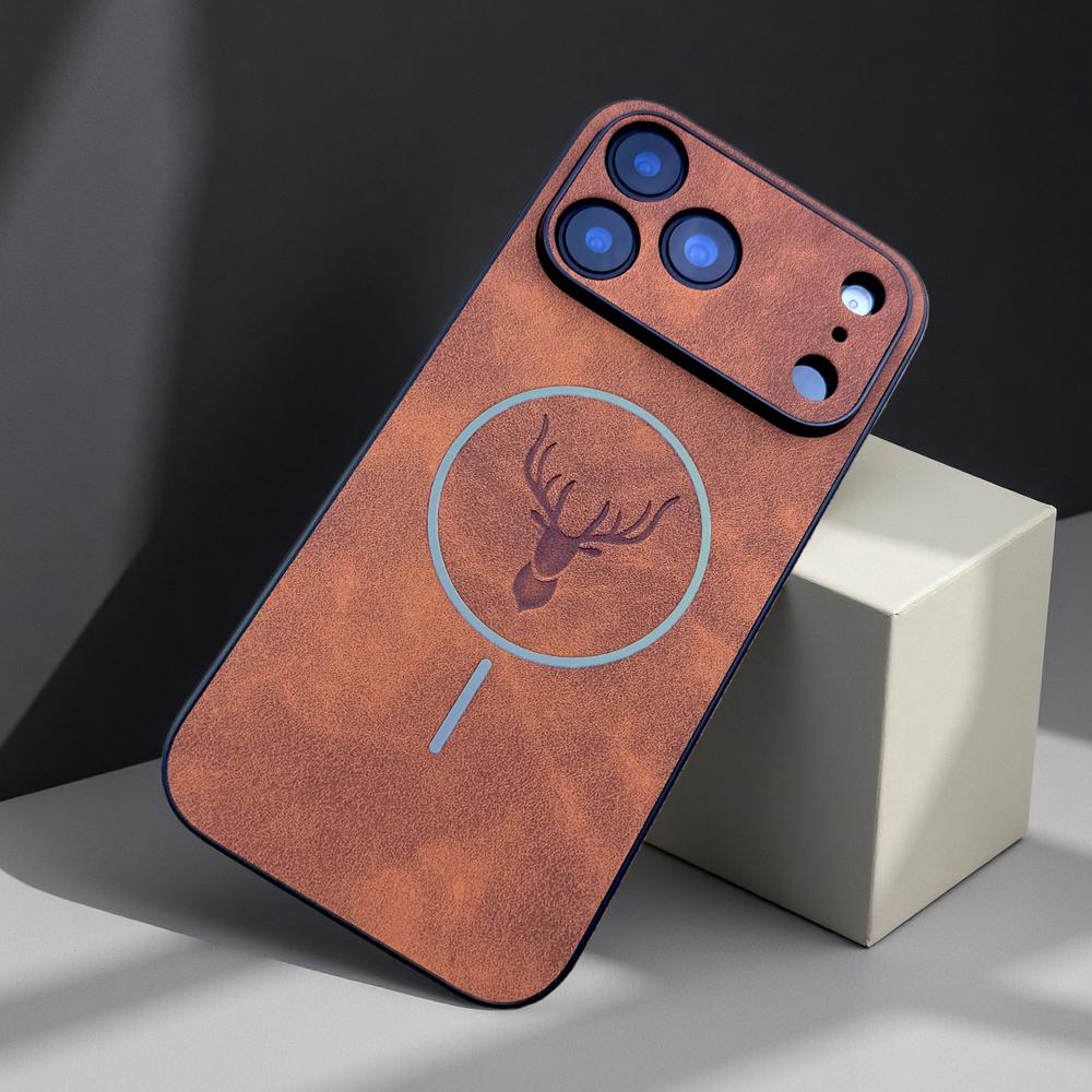 

Luxury Leather Case For iPhone 17 16 15 14 13 12 11 Pro Max 17Pro 16Pro iPhone17 iPhone16 ProMax Magsafe Mag Safe Charge Cover For iPhone17 Pro Max коричневий