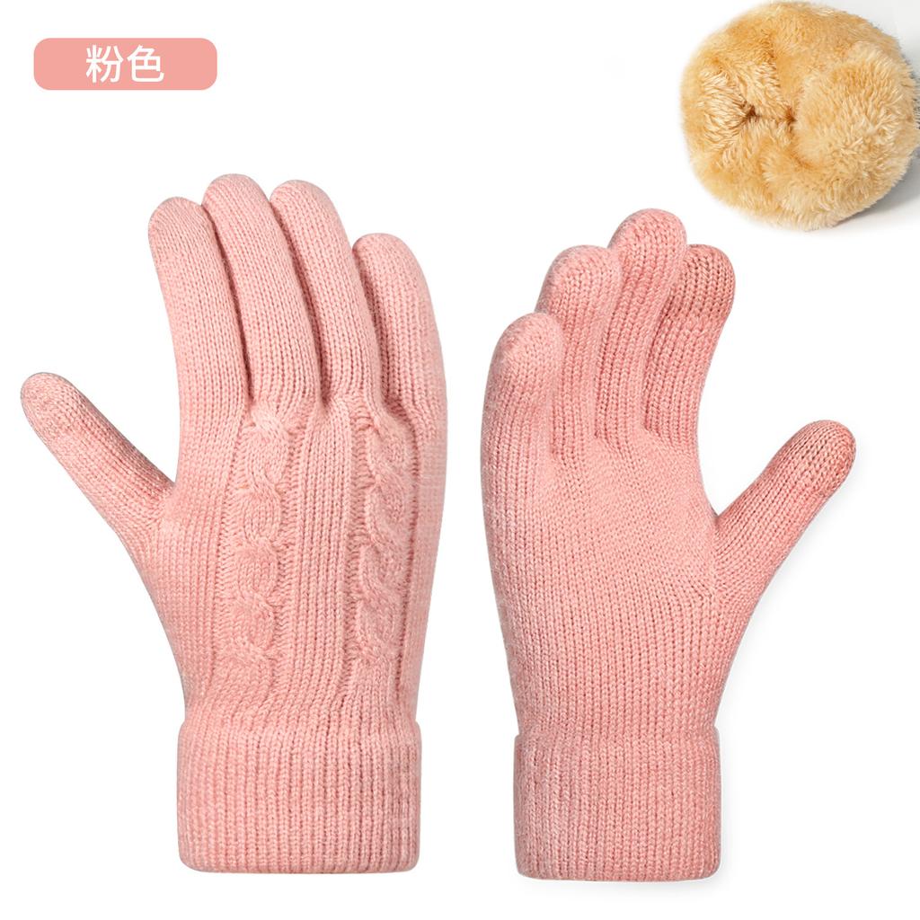 Warm knitted gloves women's winter cycling office simple cold-proof double-layer touch screen gloves