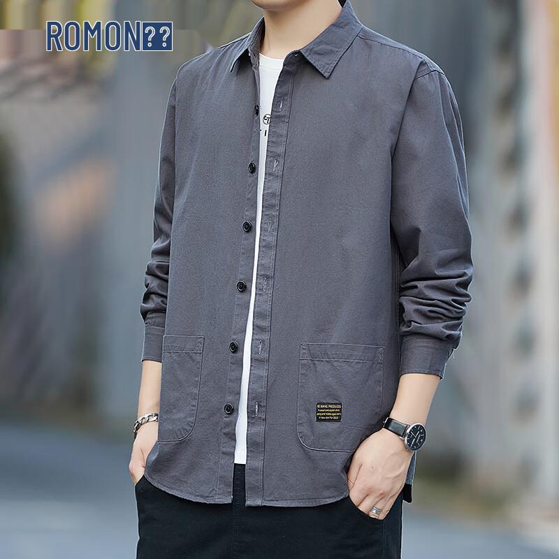 ROMON Men s 100% Cotton Long Sleeve Casual Lapel Shirt M