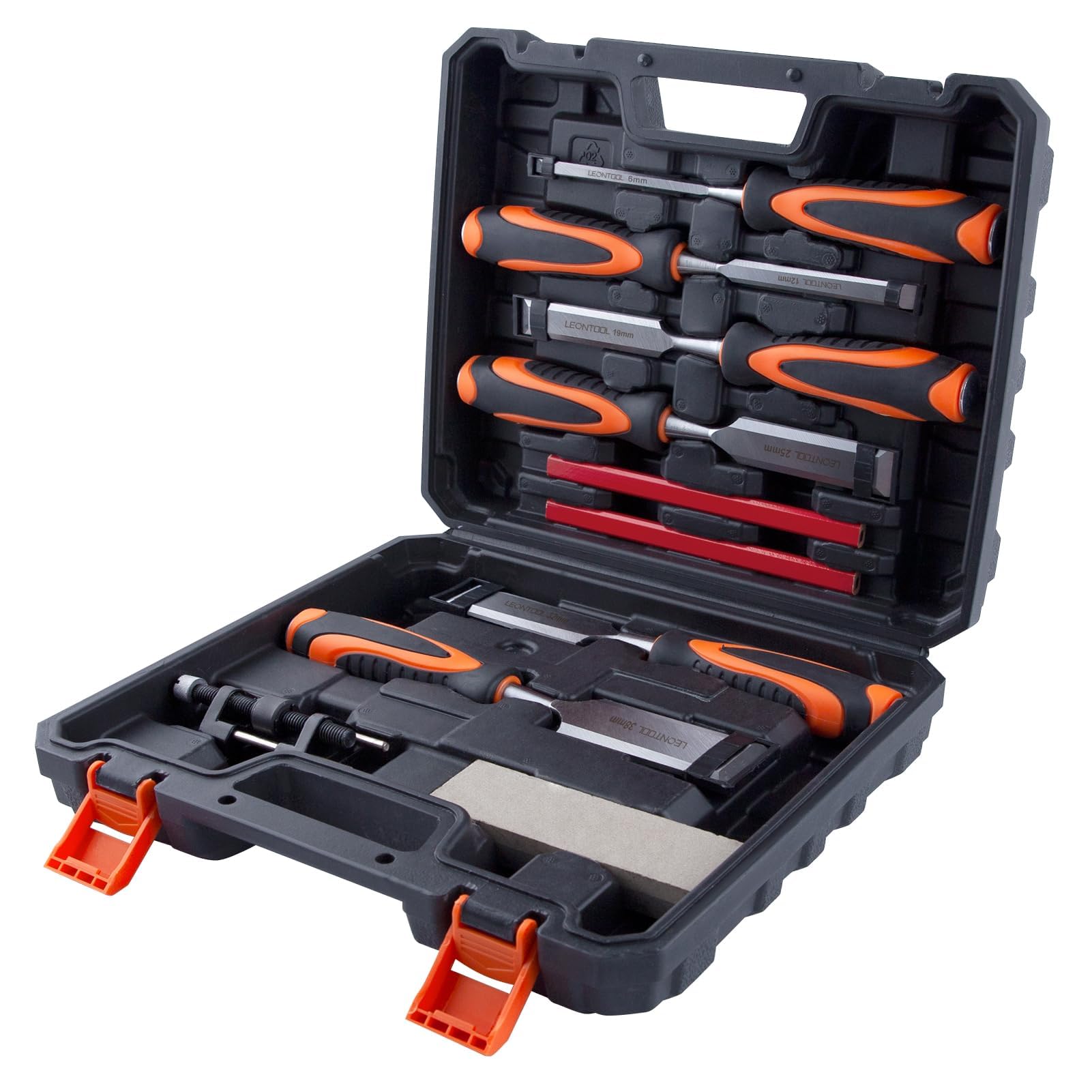 

LEONTOOL Стамеска по дереву Включает стамески 25 мм и 38 мм Идеально подходит для DIY и включает ящик для хранения для отличного Идеально подходит для установки петель Фиксация