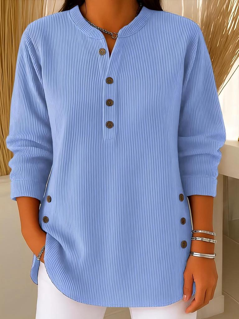 European & American Solid Corduroy V-Neck Long Sleeve Women's Top, Autumn Winter 2025.