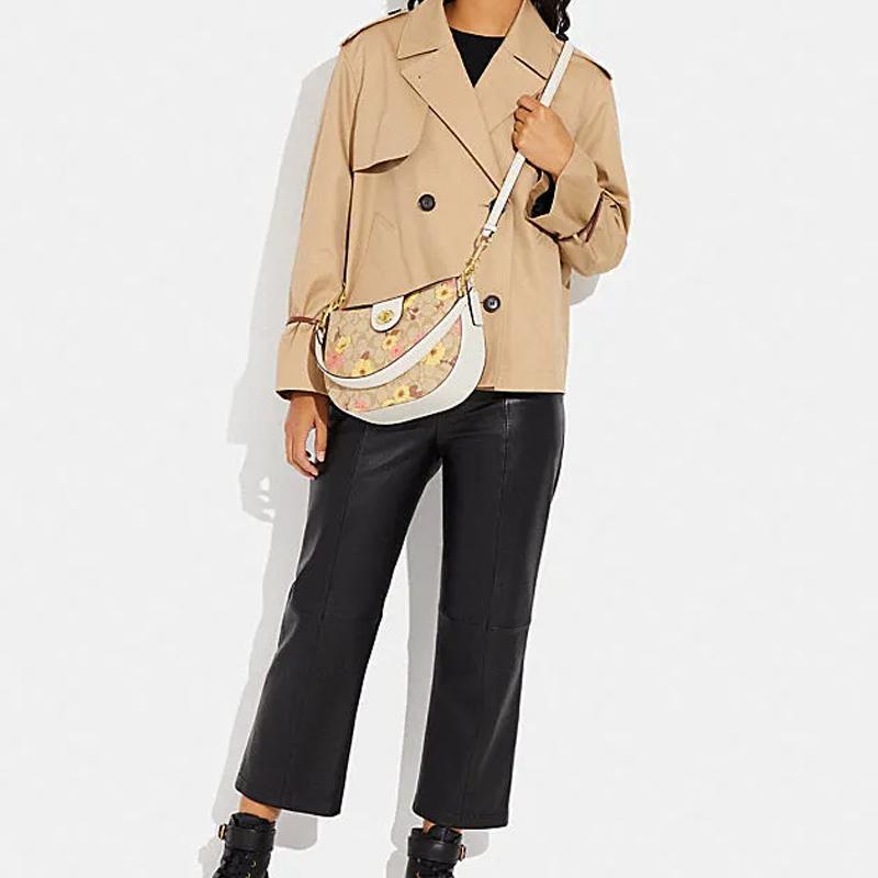 New COACH Cow Leather Shoulder Bag, Crossbody Bag Medium Size Women's Khaki CH347-IMOT4
