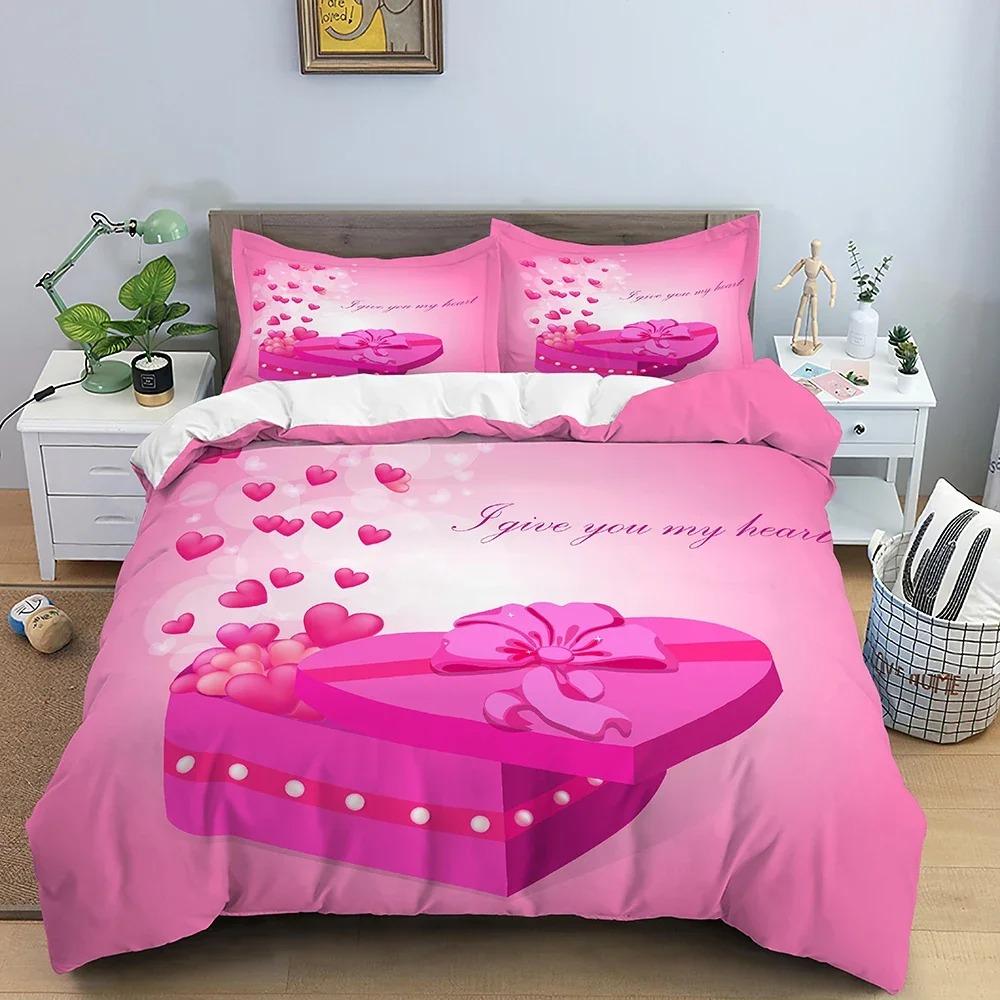Breathable Modern 3D Love Heart Valentines Gift for Girls Women Couples Soft Polyester Home Textile King Queen Quilt