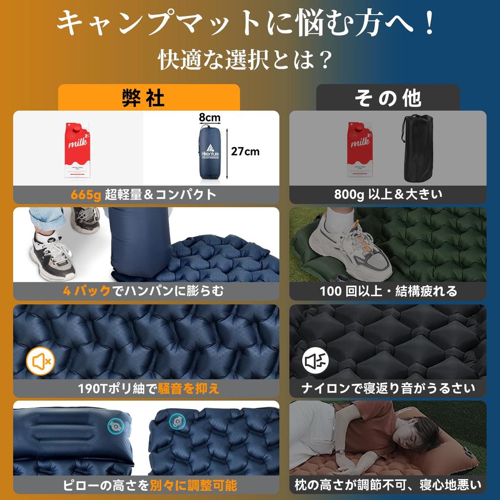 HIKENTURE Air Mattress pump bag Camping 7cm car camping mat with infinitely air R value camping backflow prevention for mountain disaster easy to