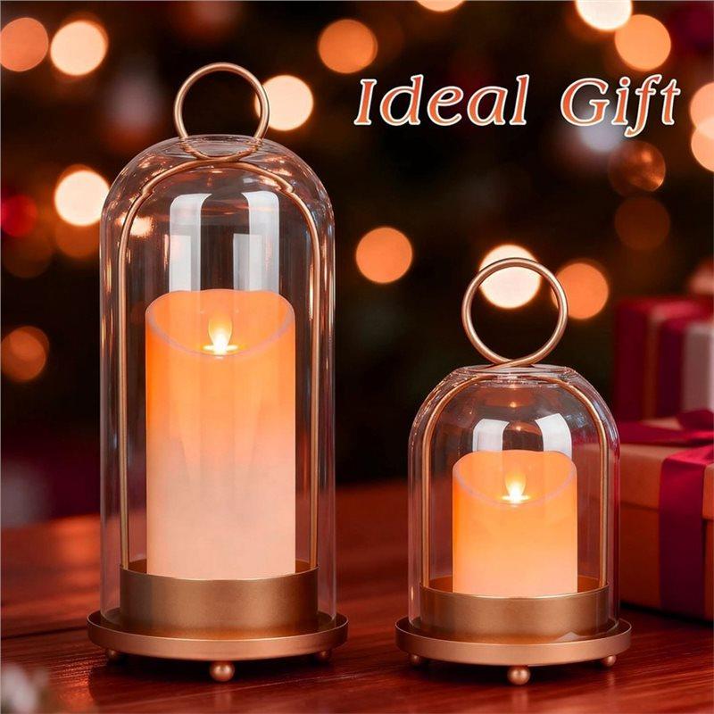 A74E-5"&4" Hurricane Glass Candle Holders Set Of 2 Metal Candle Holder
