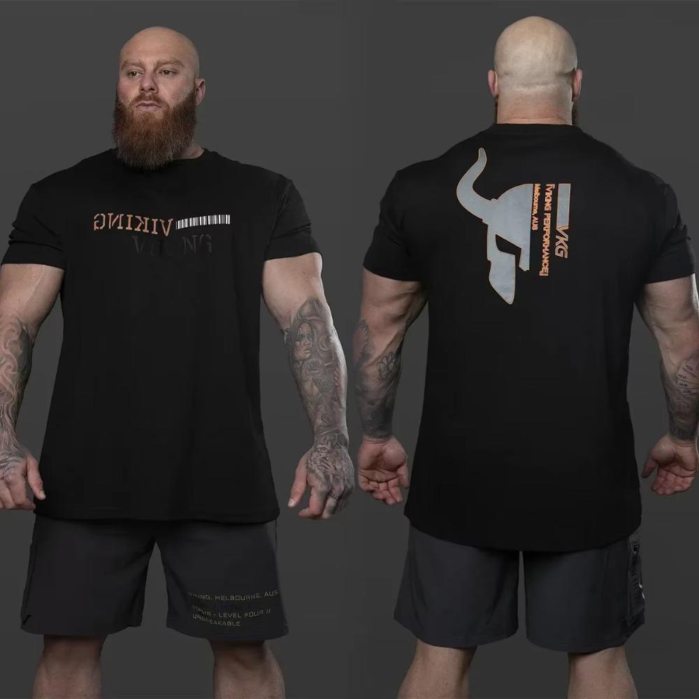 2024 English Letter Printing 100% High Quality Cotton Round Neck Casual Training New Men's Fitness and Fitness T-shirt