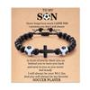 Baseball Basketball Football Soccer Gifts, Natural Stone Baseball Cross Prayer Bracelets for Teen Ideas with Message Gift Card