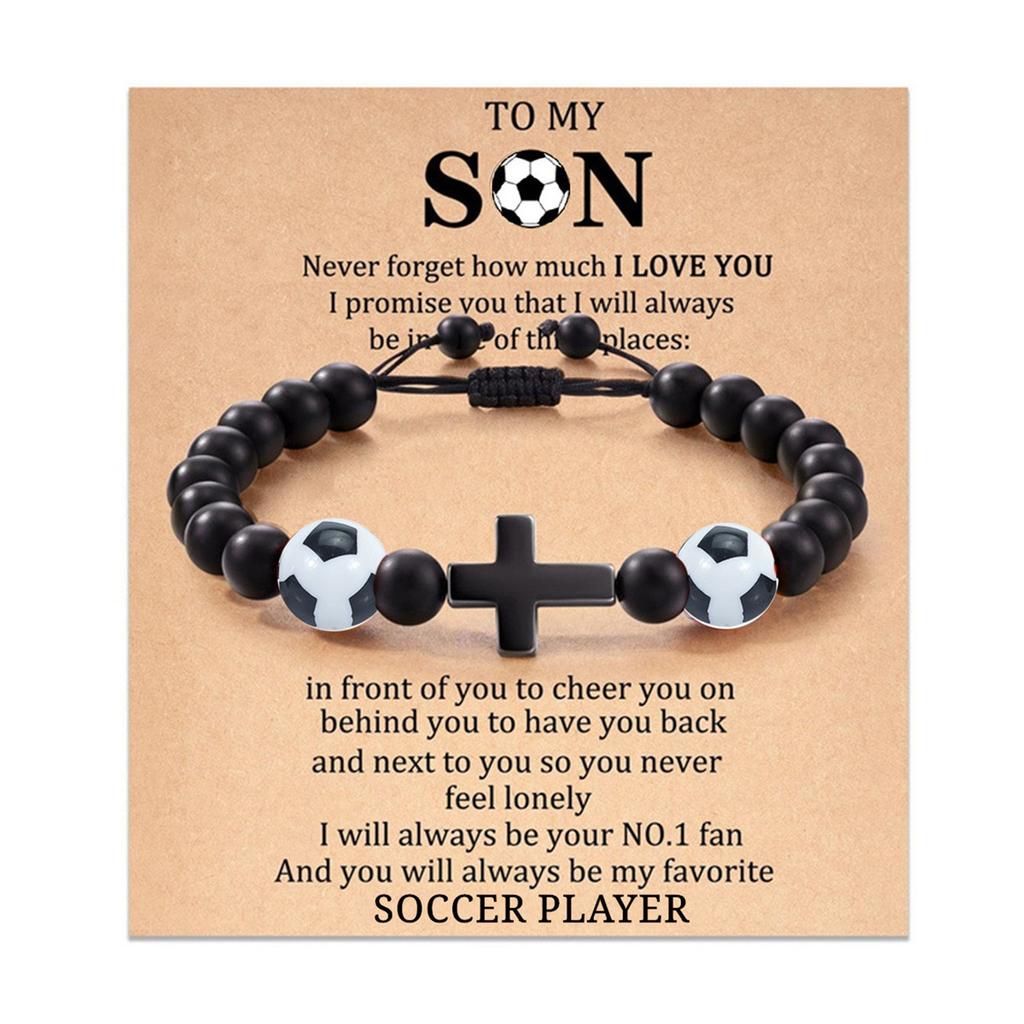 Baseball Basketball Football Soccer Gifts, Natural Stone Baseball Cross Prayer Bracelets for Teen Ideas with Message Gift Card