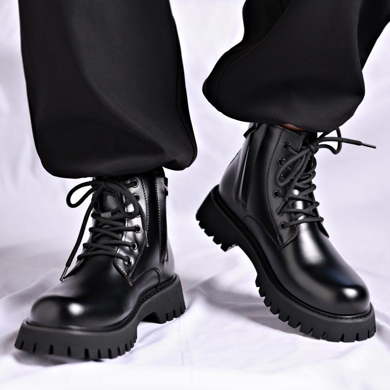 Fashion British Leather Platform Boots for Men New Soft-soled Black Luxury Shoes Man Fashion Casual  Autumn Winter Ankle Boots Male