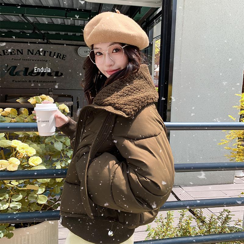 Korean Style Women's Lapel Down Cotton Coat - Winter Thickened Warm Fashion Jacket