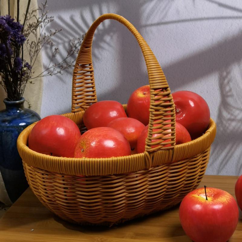 Rattan-Look Iron Frame Handbasket: Plastic Woven Flower, Vegetable, Shopping, Wedding Gift, Outdoor Restaurant Storage Basket.