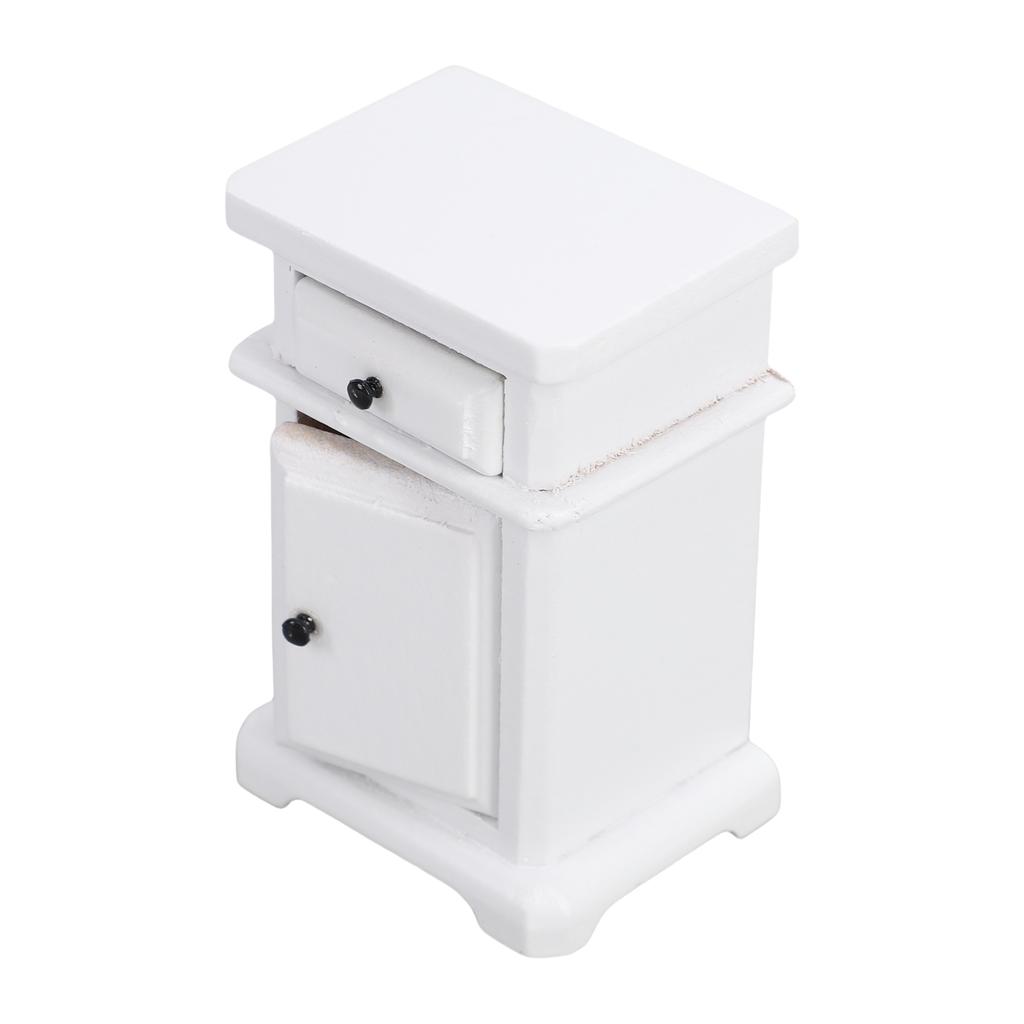 1:12 Scale Miniature Bedside Cabinet Birch Wood Furniture Nightstand with Drawer for Bedroom