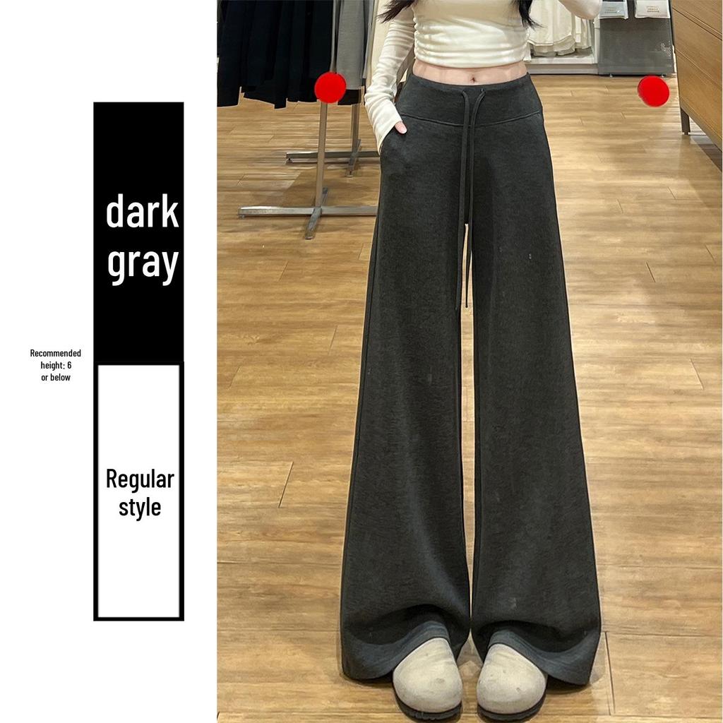 Spring 2026 Deep Gray Plus Size High-Waisted Wide-Leg Pants for Women