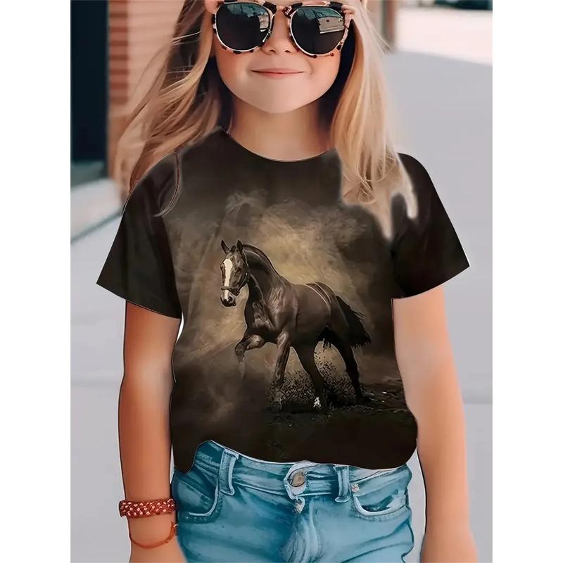 Girls' T-Shirts Summer 3d Print Fashion Short Sleeved Tops Casual T-Shirts Girls' Clothing Children T-Shirts