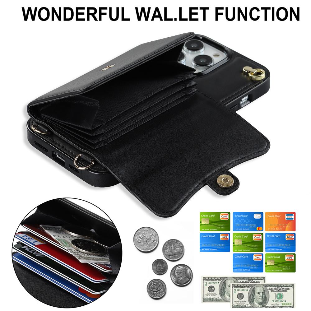 Wallet Case Diagonal Strap With Bracket Leather Cover For iPhone 17 16 15 Plus 14 Pro 13 Mini 12 Pro Max 11 Pro Max SE 2020 XS XR 8 7