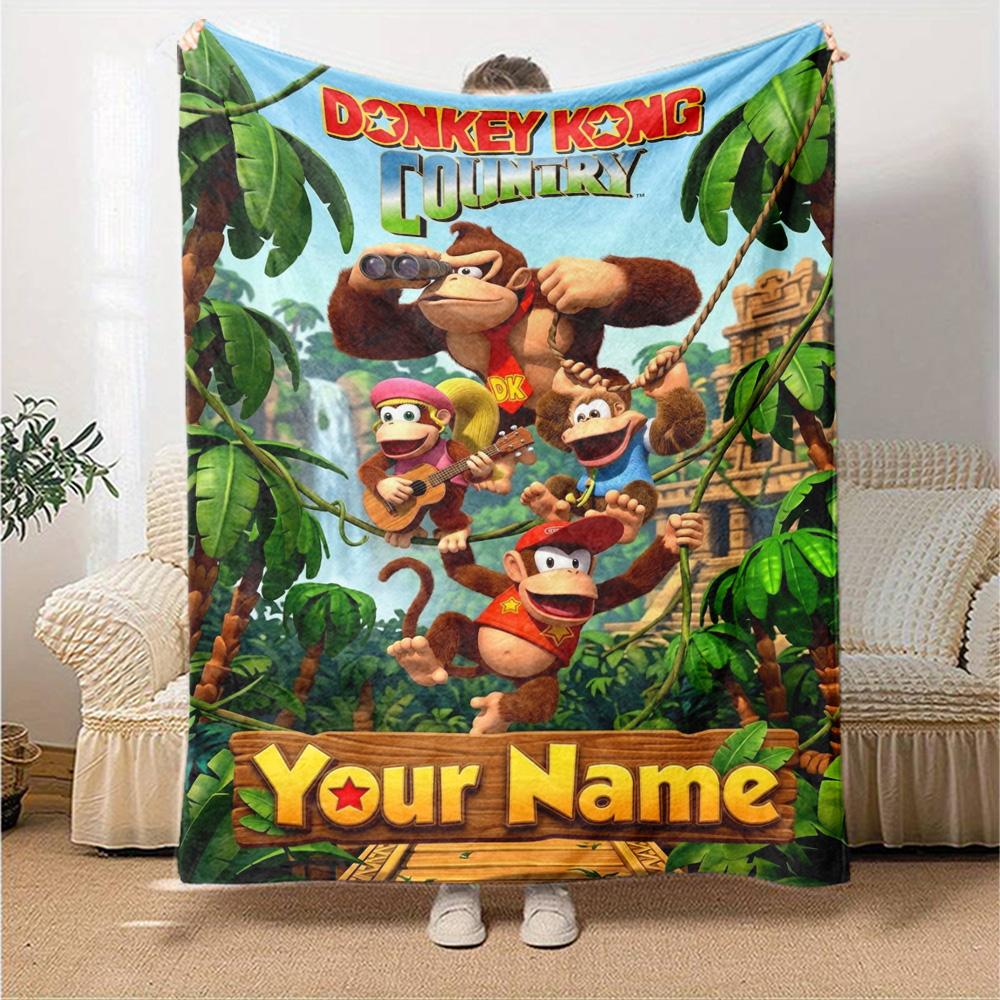Name Custom Donkey Kong Print Flannel Blanket High Quality Warm Comfortable Cover for All Seasons Perfect for Gifts Home Decor