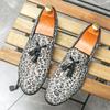 Large size foot-fitting men's loafers 46 men's shoes fringed leopard print leather shoes men's one-pedal casual shoes men